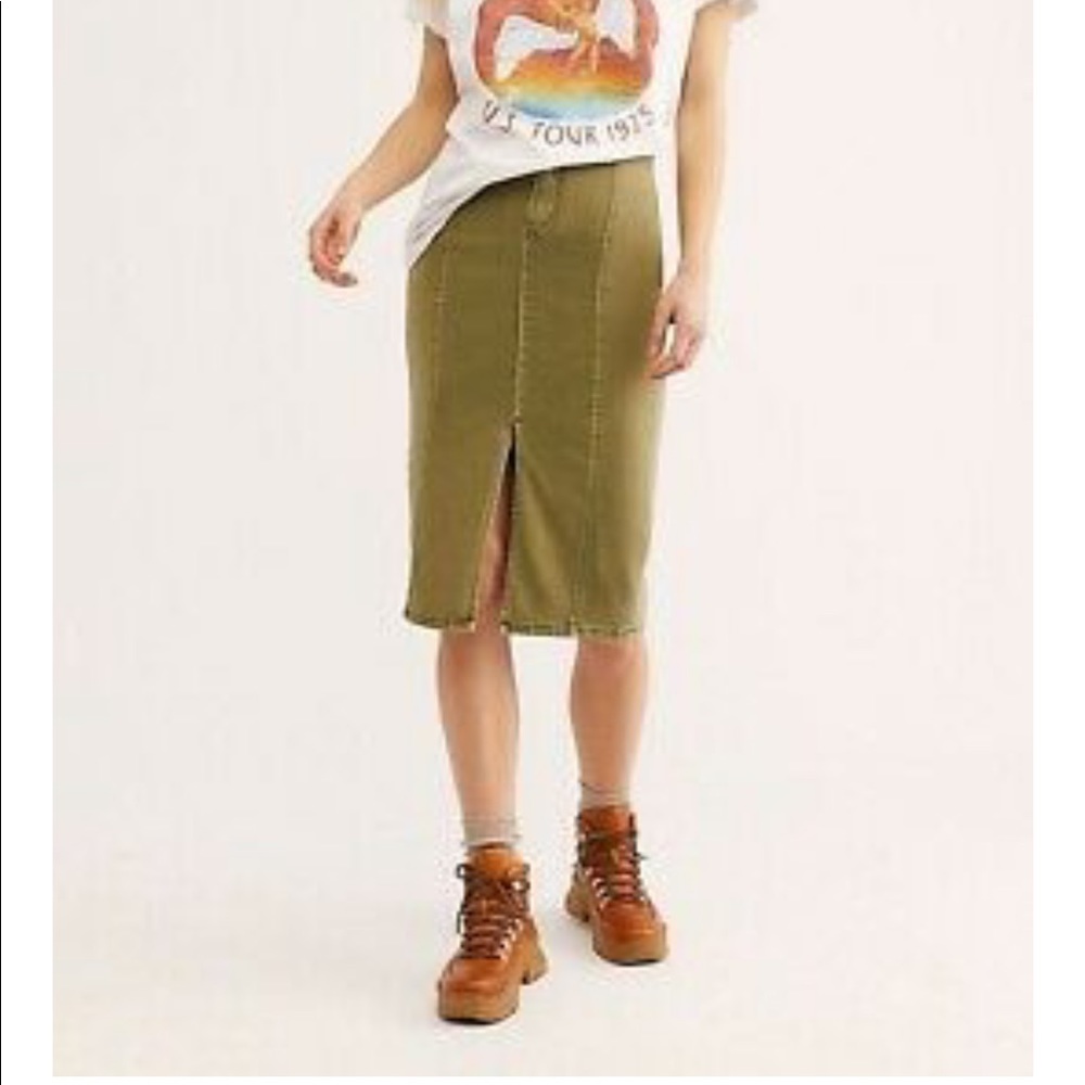 We The Free Army Denim Stretch MIDI Green Skirt Sz 28